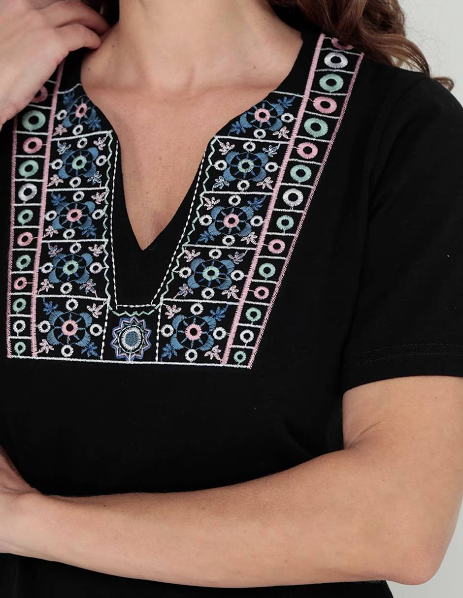 Túnica Bordada Para Mujer Blusa De Dama Casual Cuello V