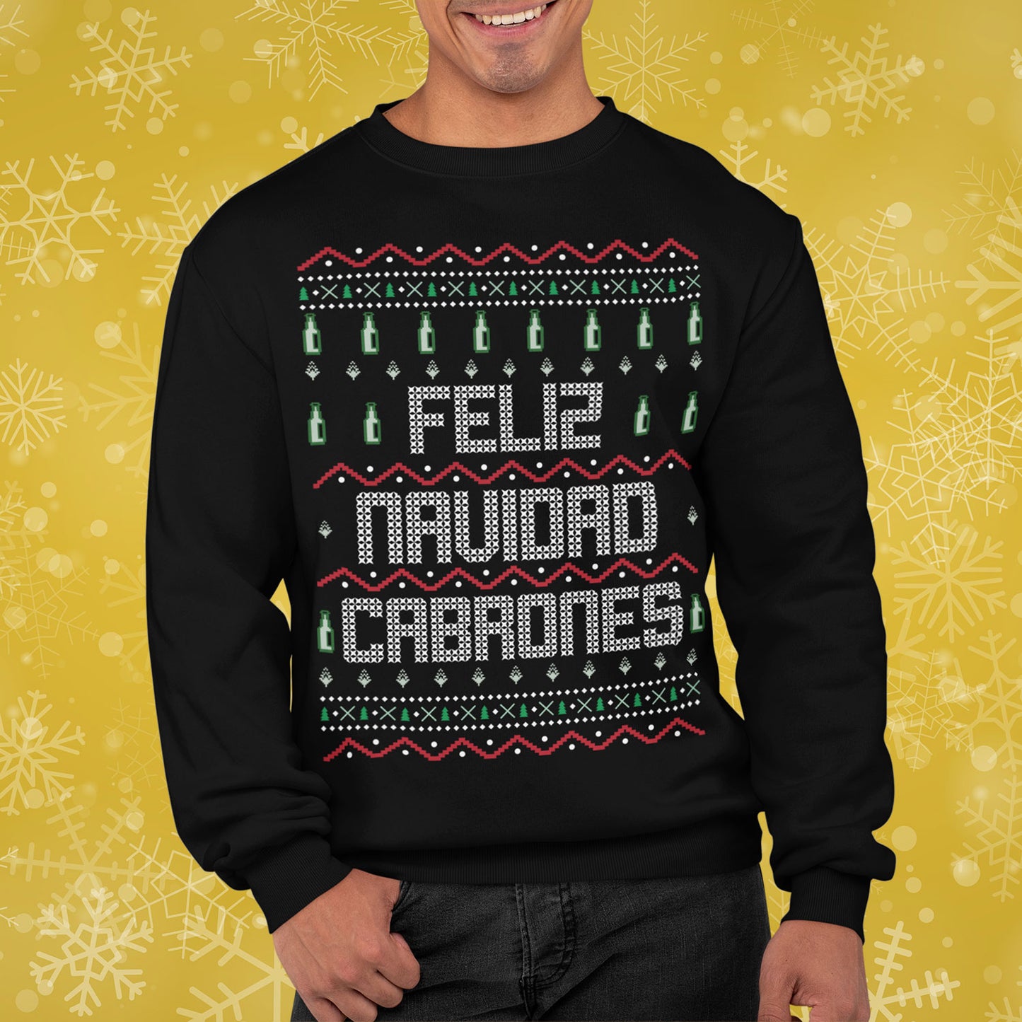 Playera Navideñas Familiares Efecto Ugly Suéter Feliz Navidad Cabrons