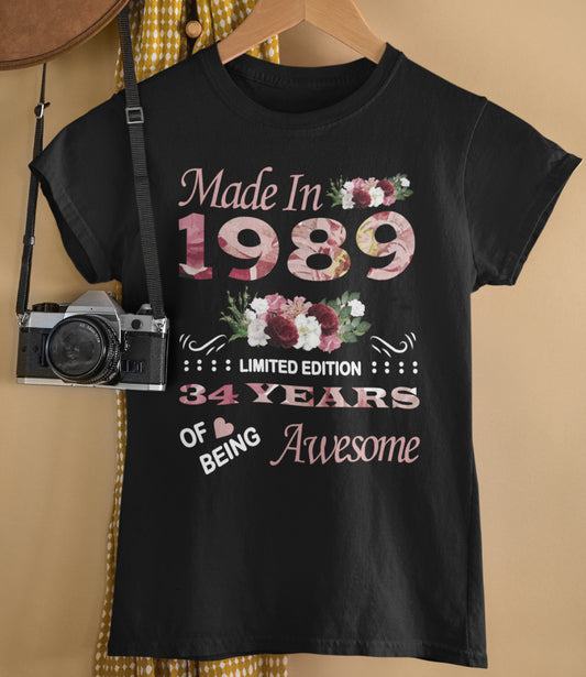 Playeras, blusas y camisetas personalizadas de cumpleaños para hombre y mujer Made In Limited Edition Years of Being Awesome