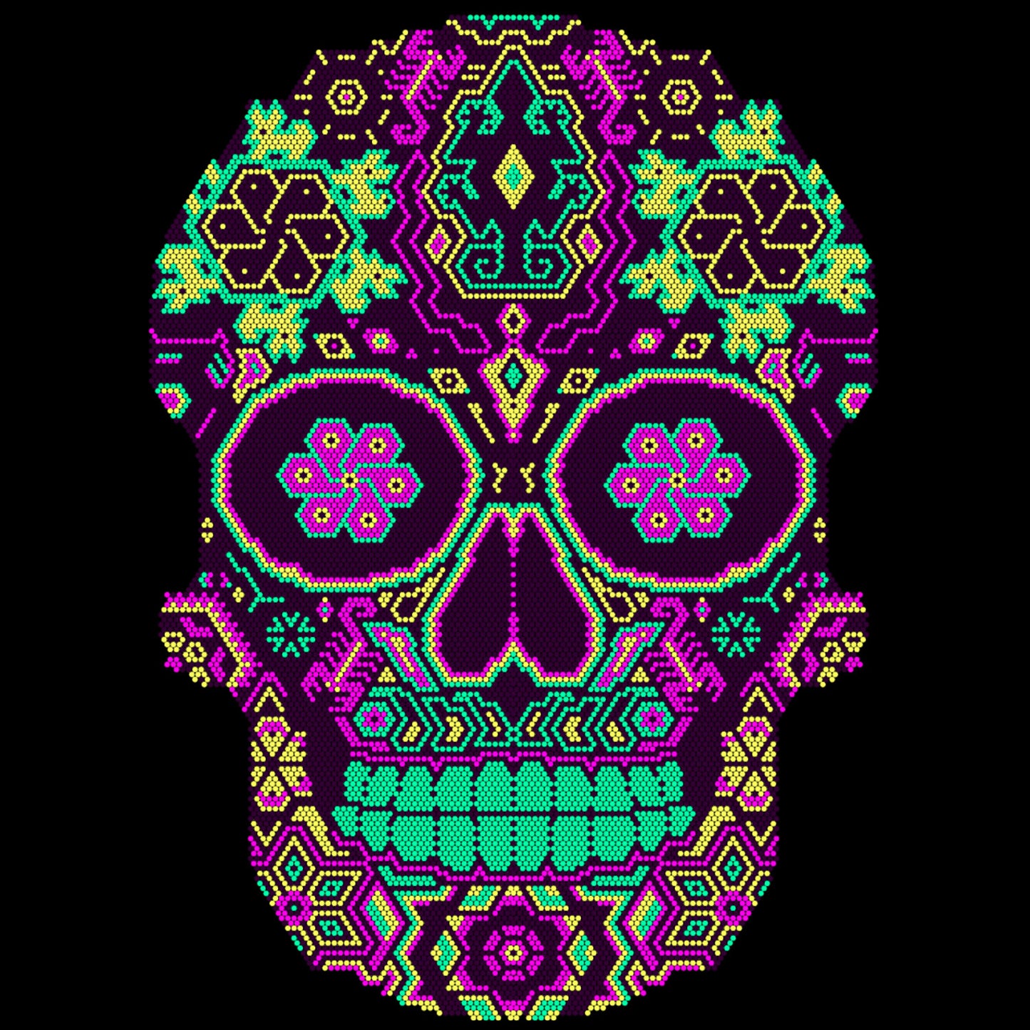 Calaverita Simulación de Bordado Huichol