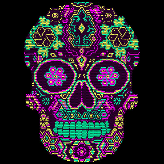 Calaverita Simulación de Bordado Huichol