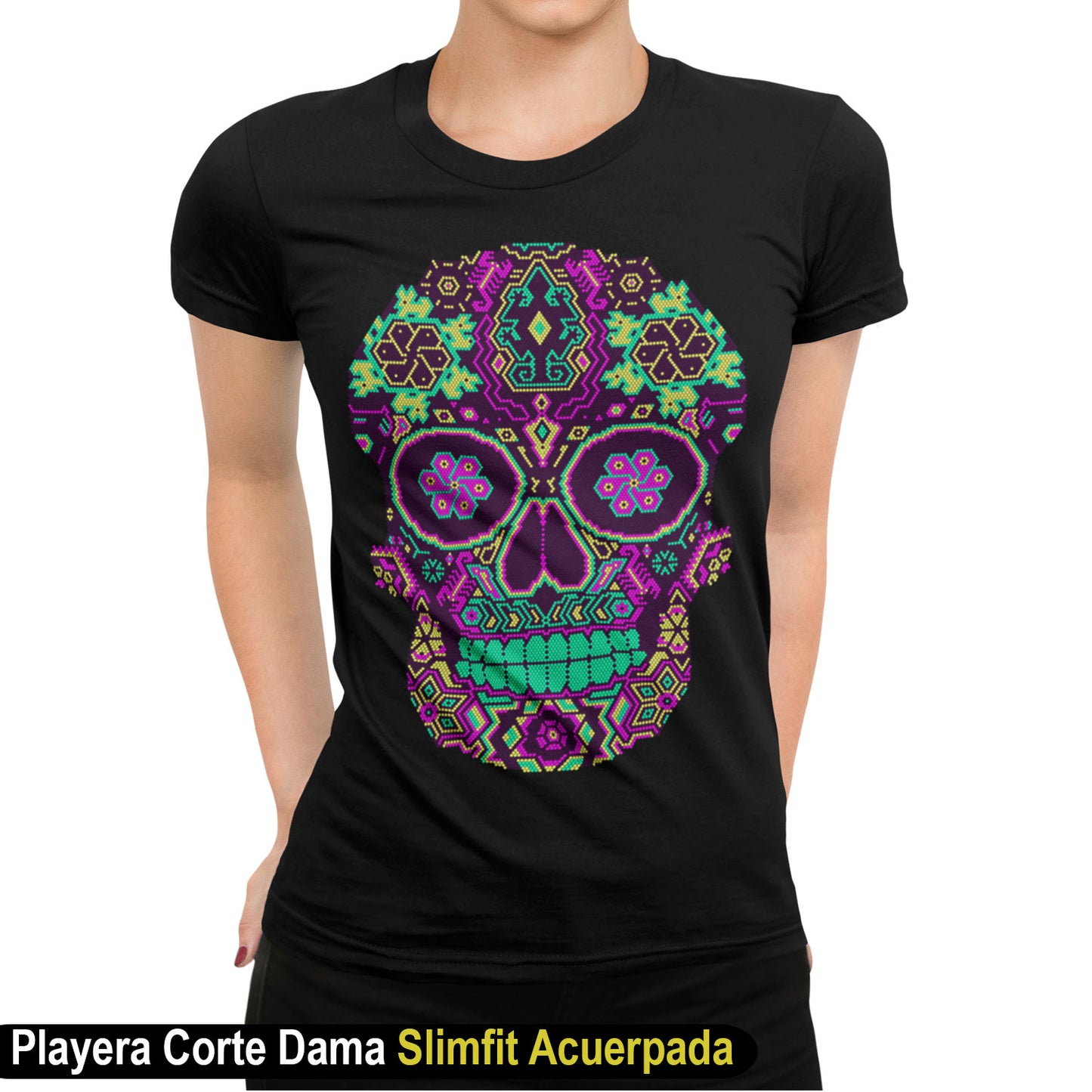 Calaverita Simulación de Bordado Huichol