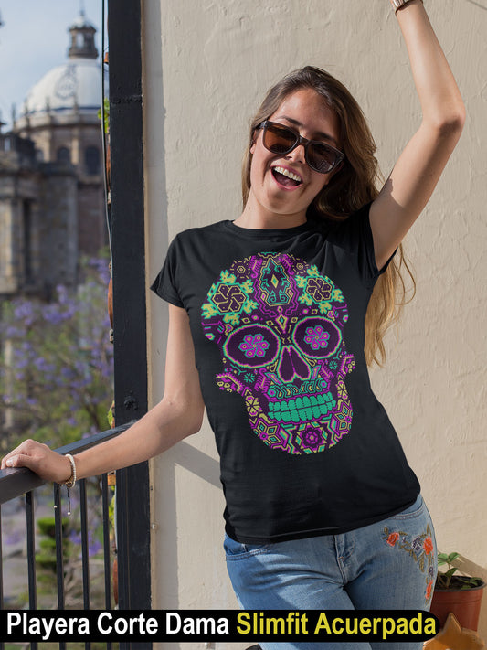 Calaverita Simulación de Bordado Huichol