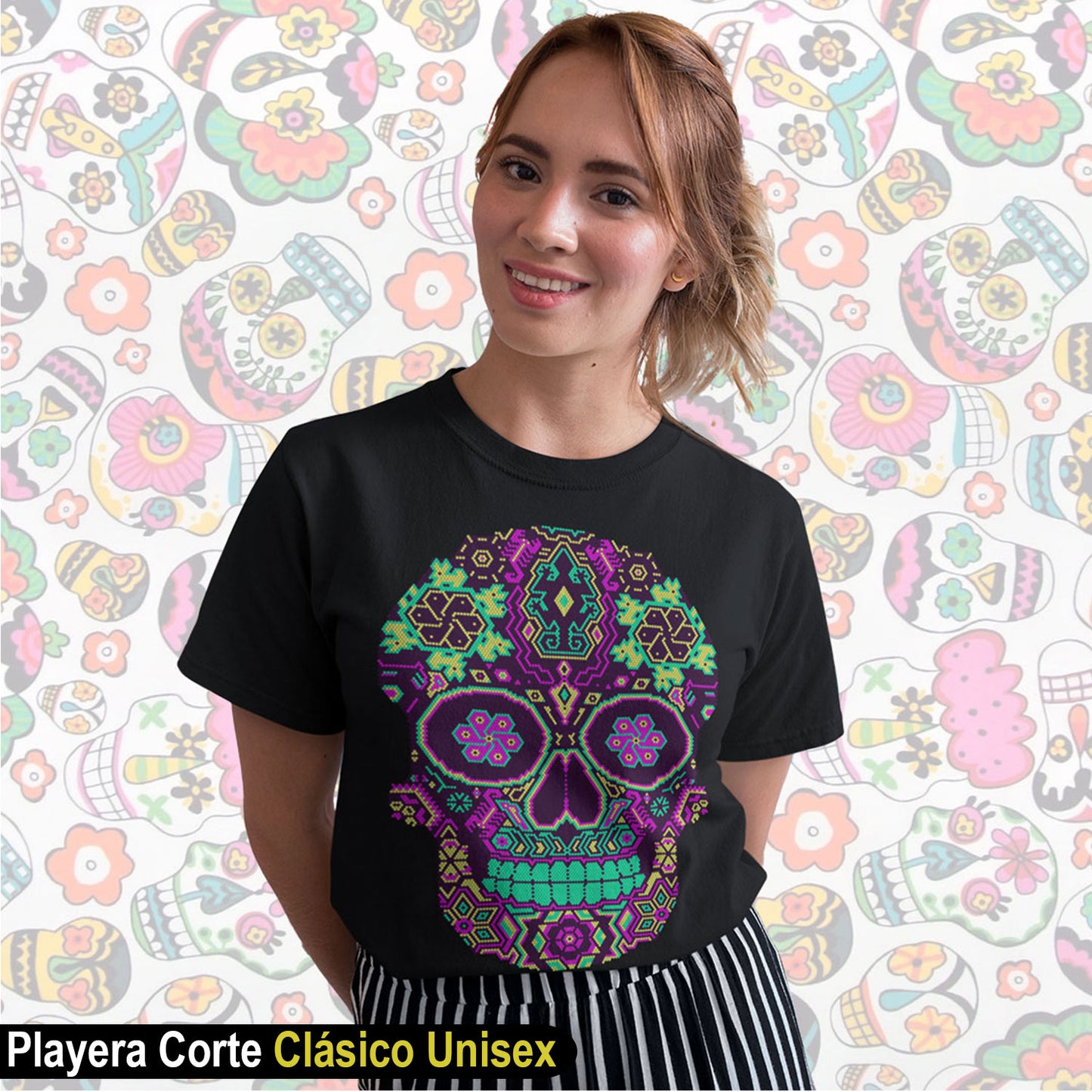 Calaverita Simulación de Bordado Huichol