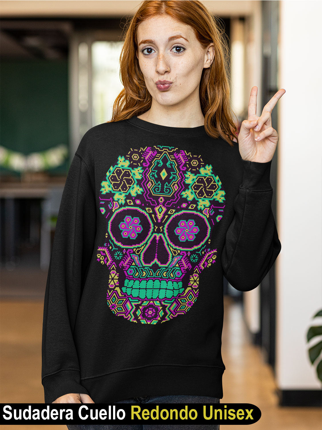 Calaverita Simulación de Bordado Huichol