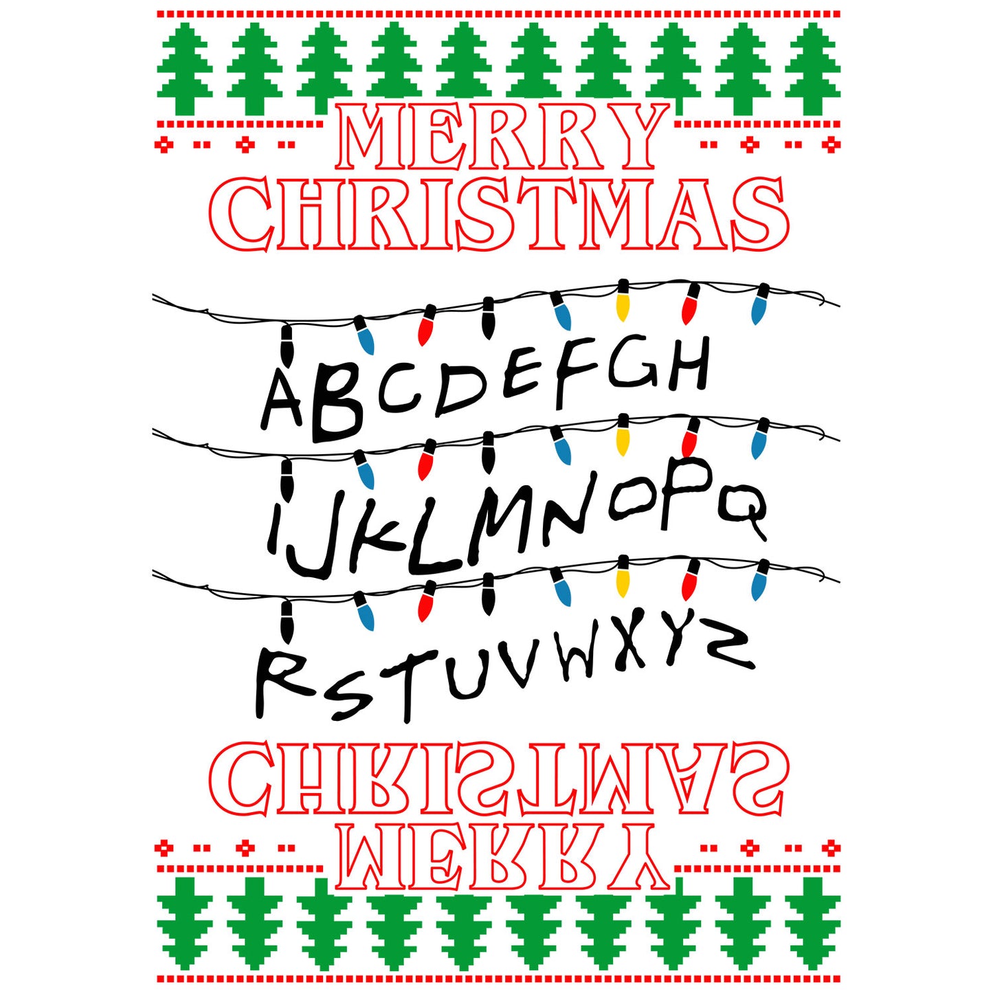 Playeras y Sudaderas Navideñas de Stranger Things Merry Christmas ABC
