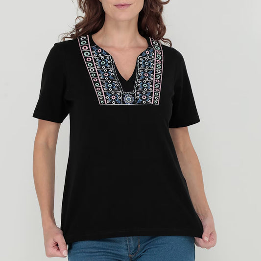 Túnica Bordada Para Mujer Blusa De Dama Casual Cuello V