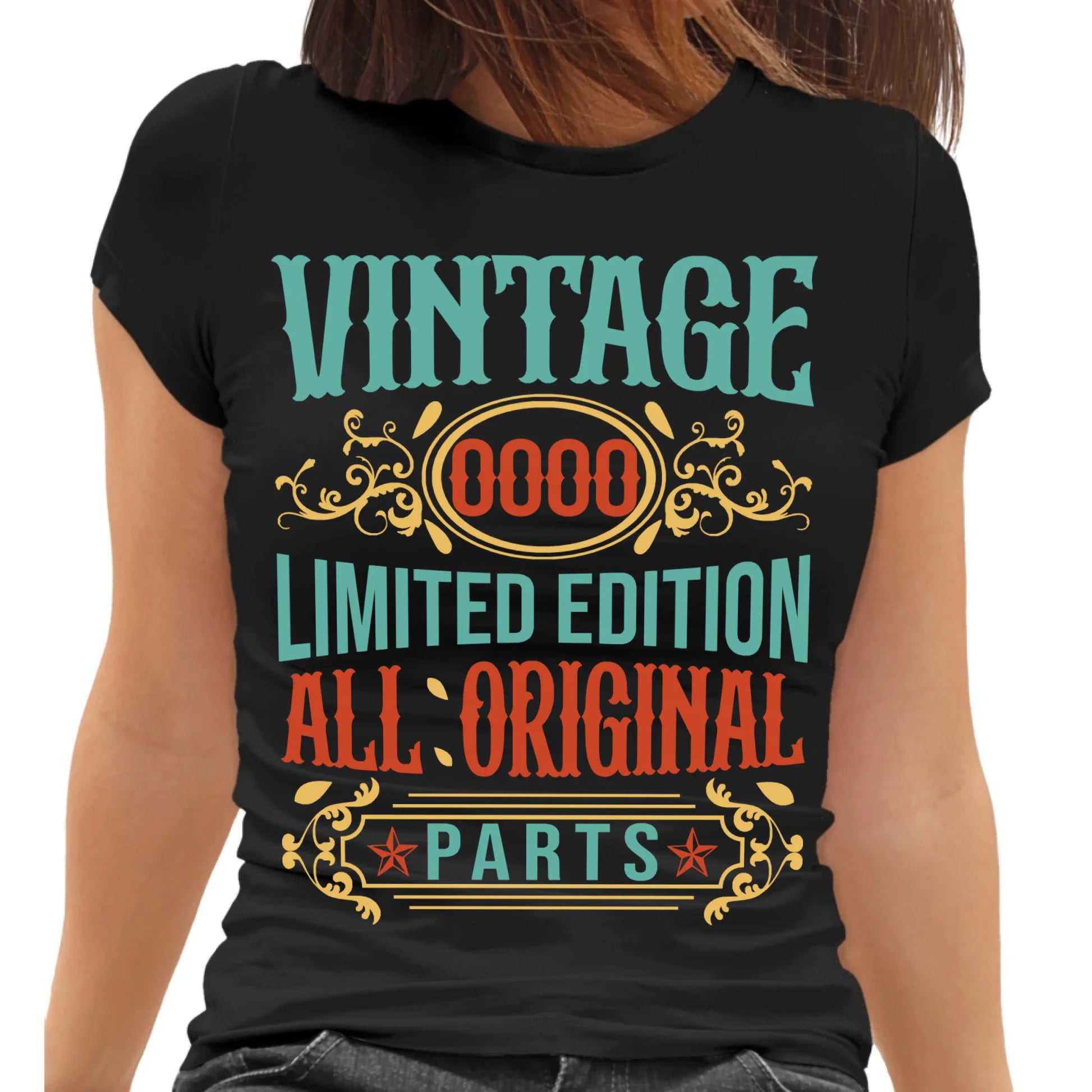 Camiseta negra All Original Parts con estampado personalizado para mujer