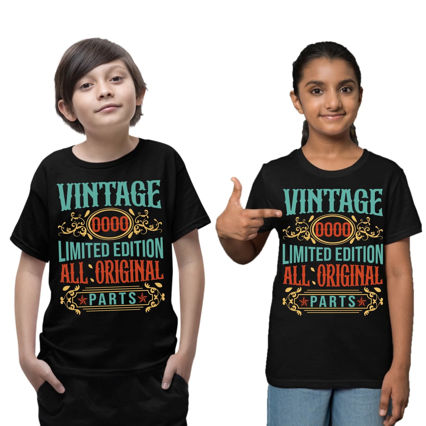 Playera negra personalizada de niños para cumpleaños con diseño vintage All Original Parts - Playera azul con estampado retro All Original Parts, ideal para regalo - Camiseta clásica All Original Parts para hombre en tonos oscuros