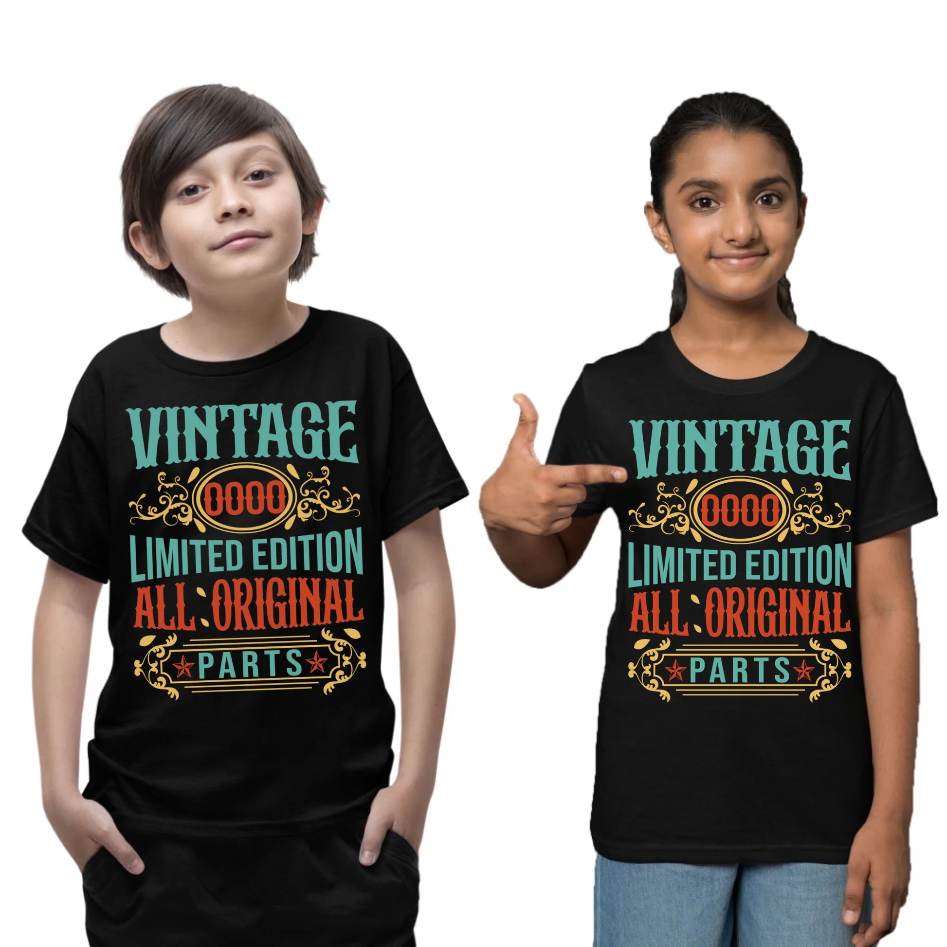 Playera negra personalizada de niños para cumpleaños con diseño vintage All Original Parts - Playera azul con estampado retro All Original Parts, ideal para regalo - Camiseta clásica All Original Parts para hombre en tonos oscuros