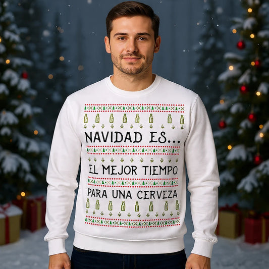 sudadera navideña color blanco