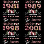 Playeras, blusas y camisetas personalizadas de cumpleaños para hombre y mujer Made In Limited Edition Years of Being Awesome