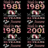 Playeras, blusas y camisetas personalizadas de cumpleaños para hombre y mujer Made In Limited Edition Years of Being Awesome