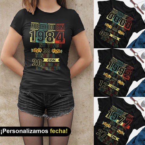 Playeras, blusas y camisetas personalizadas de cumpleaños para hombre y mujer Hecho En Años De Experiencia Girasoles