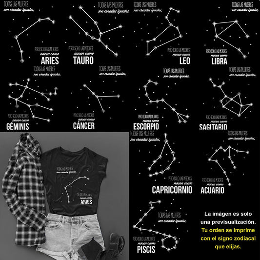 Playera del Zodiaco Aries, Tauro, Géminis, Cáncer,  Leo, Virgo, Escorpión, Sagitario, Capricornio, Acuario, Piscis