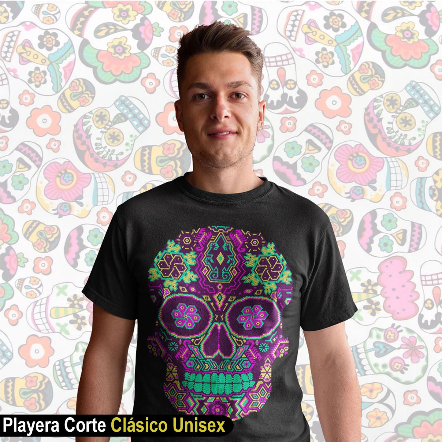 Calaverita Simulación de Bordado Huichol