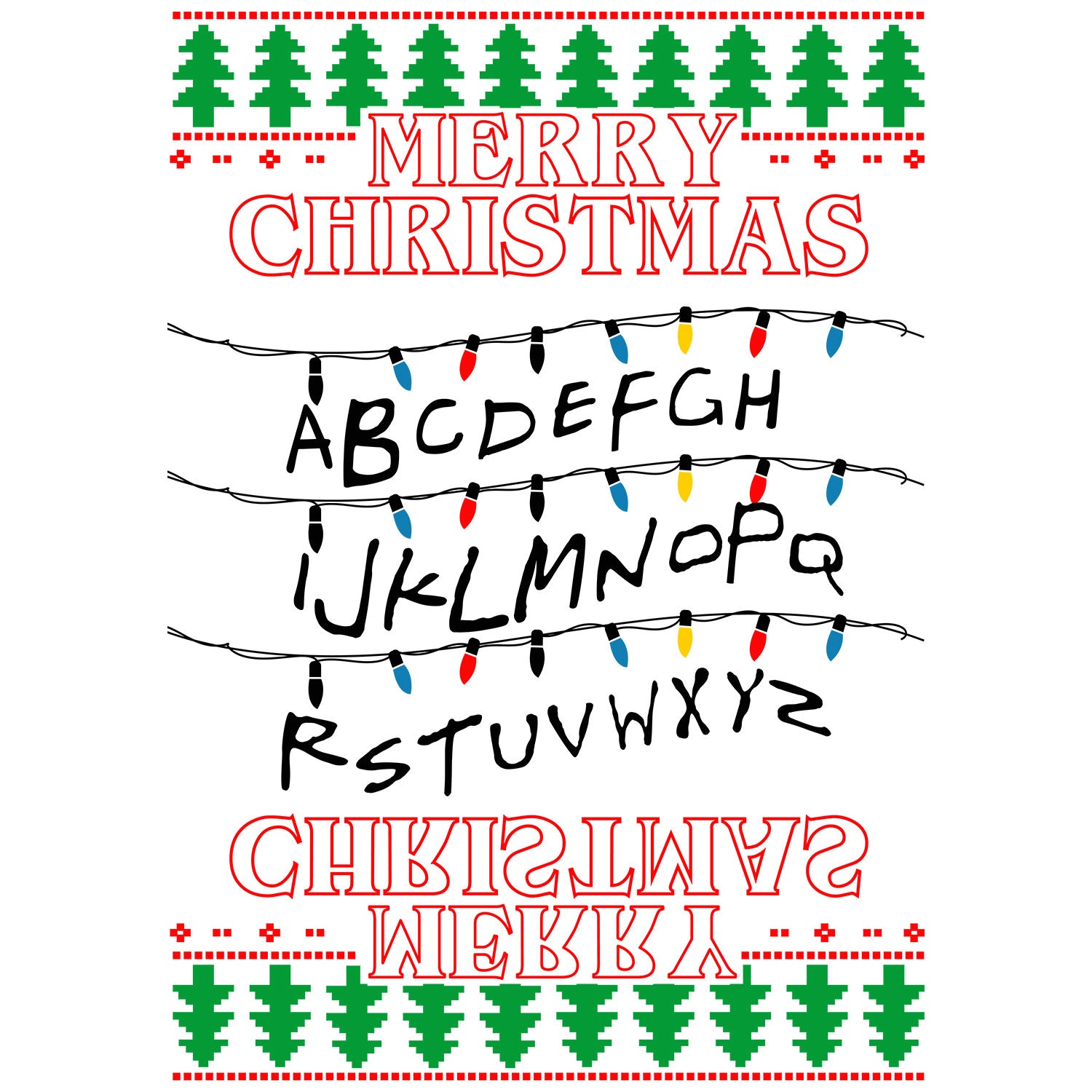 Playeras y Sudaderas Navideñas de Stranger Things Merry Christmas ABC
